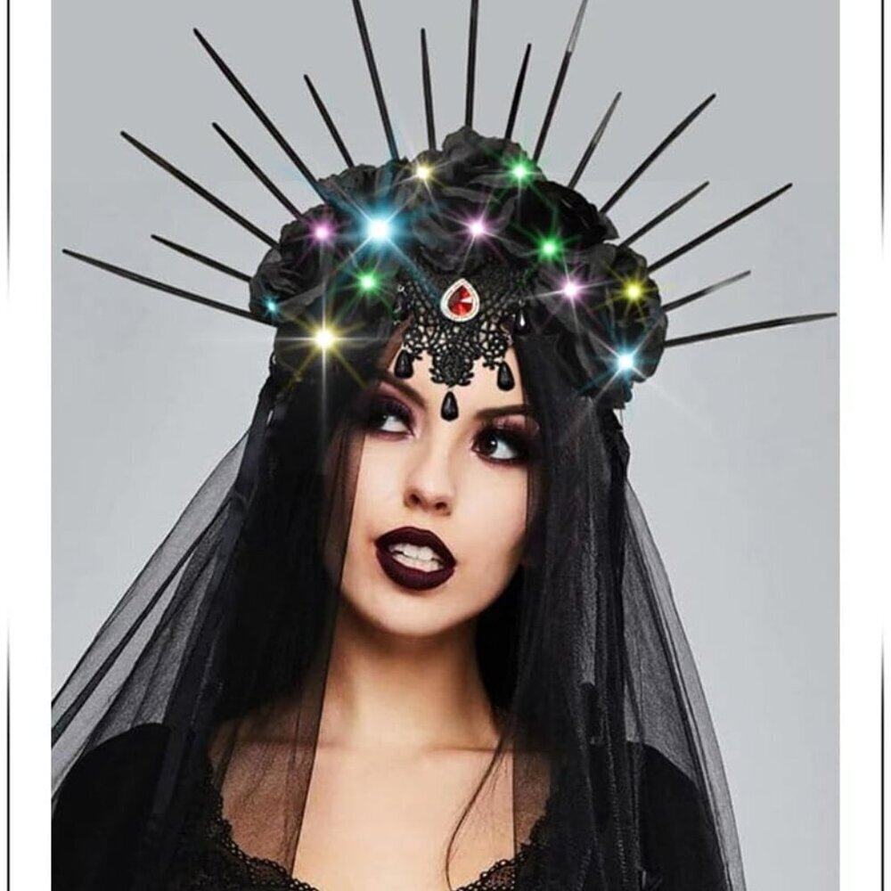 Gothic Rose Halo Crown Headband LED Light Spiked Halloween Cosplay Accessory